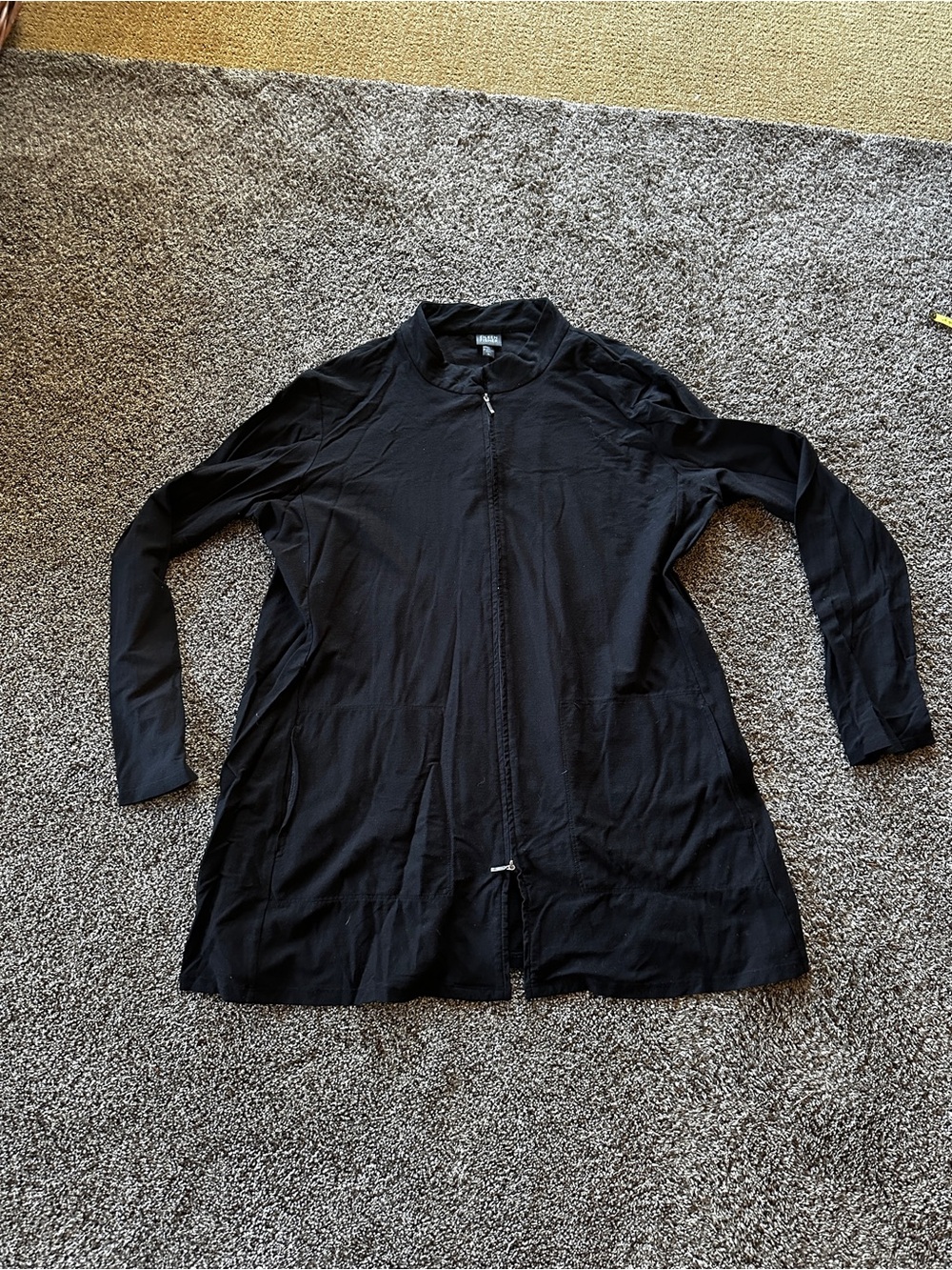 Eileen Fisher Black Long Zip-Front Trench Coat